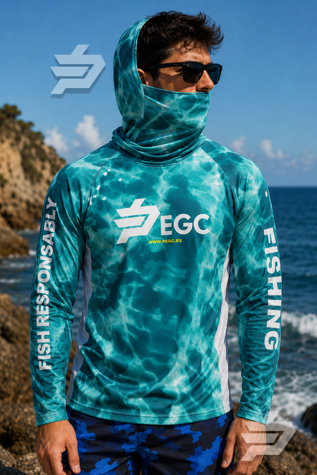 Camiseta Técnica PEGC Aqua Camo con Capucha